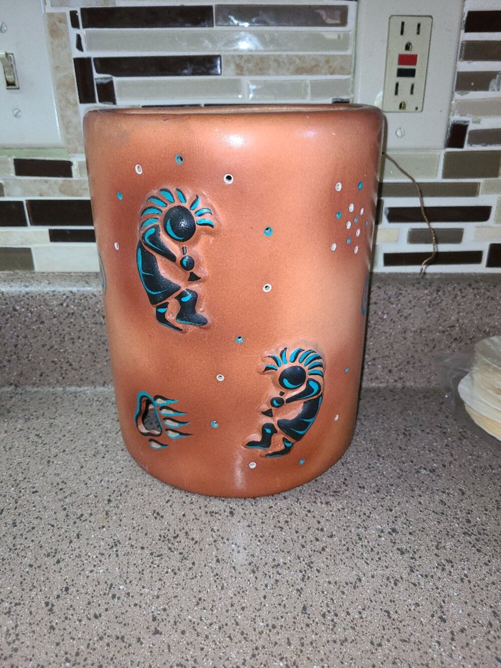 VTG Ceramic Lamp Shade Wall Sconce Luminary Southwestern Bear Claw Kokopelli